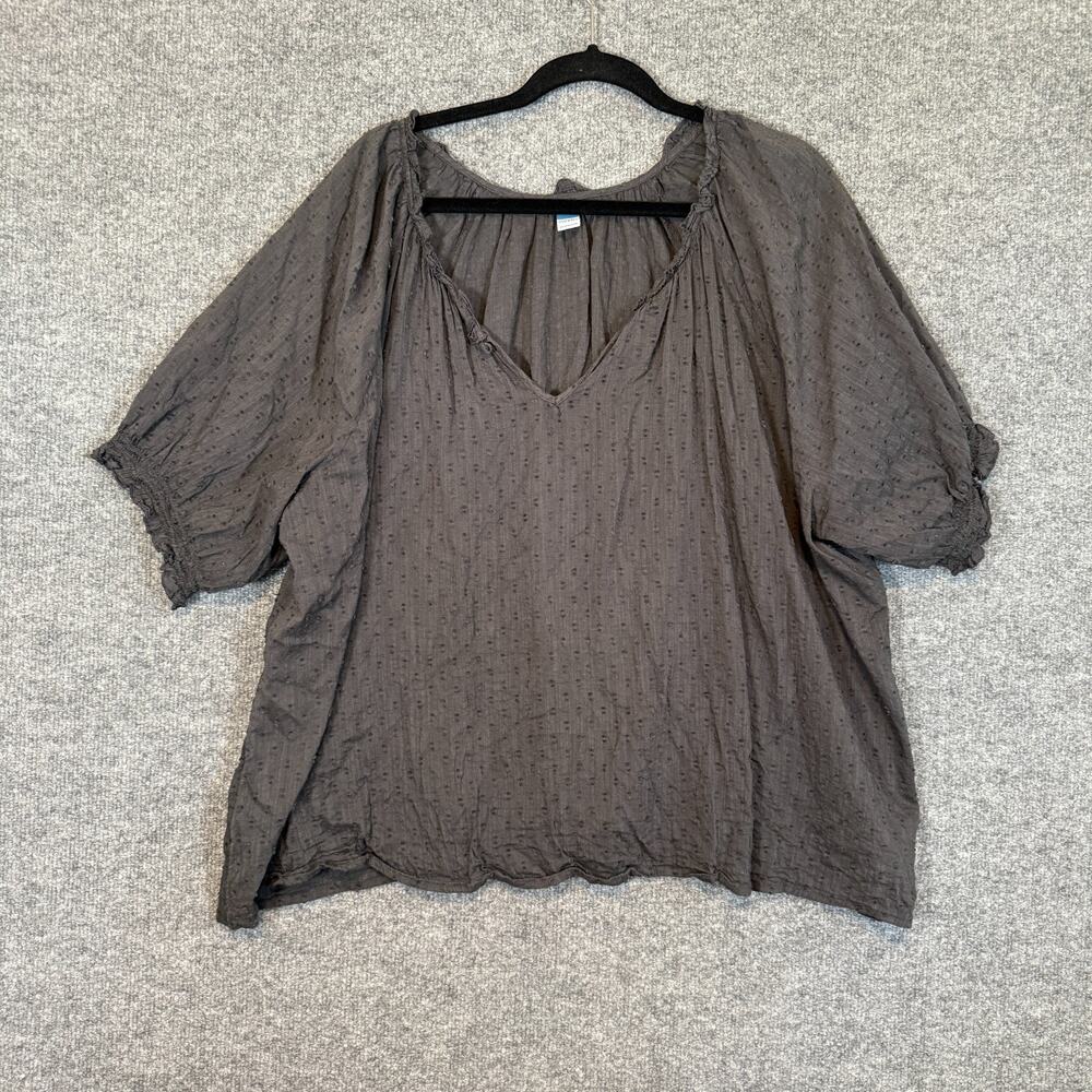 Old Navy Shirt Womens‎ 3X XXXL Gray Short Sleeve Bohemian Plus Size Vneck